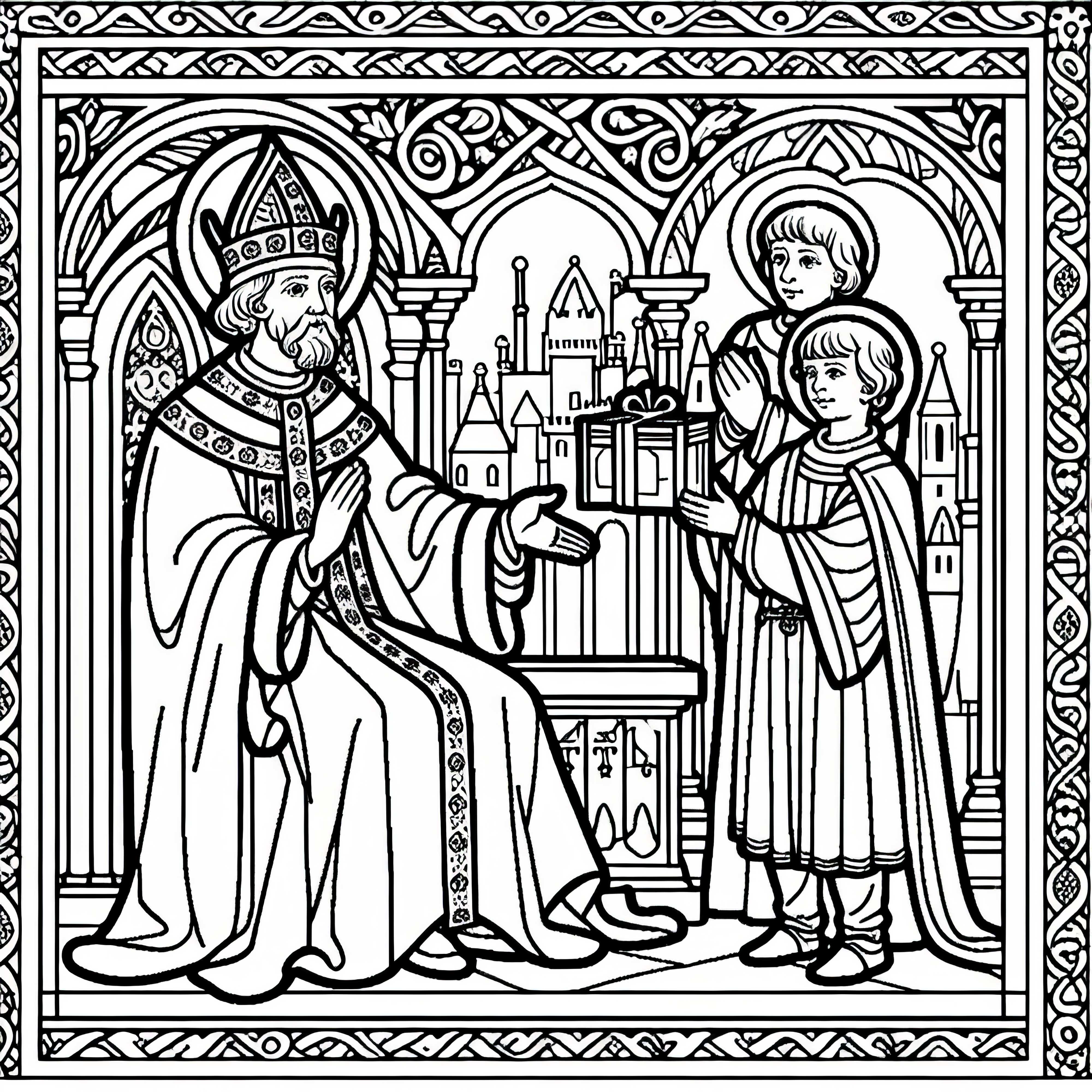 Carlos Magno recebe um presente - Desenho para colorir grátis