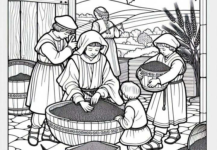 Desenho para colorir para a contagem de grãos para entrega - Modelo para colorir Carlos Magno grátis