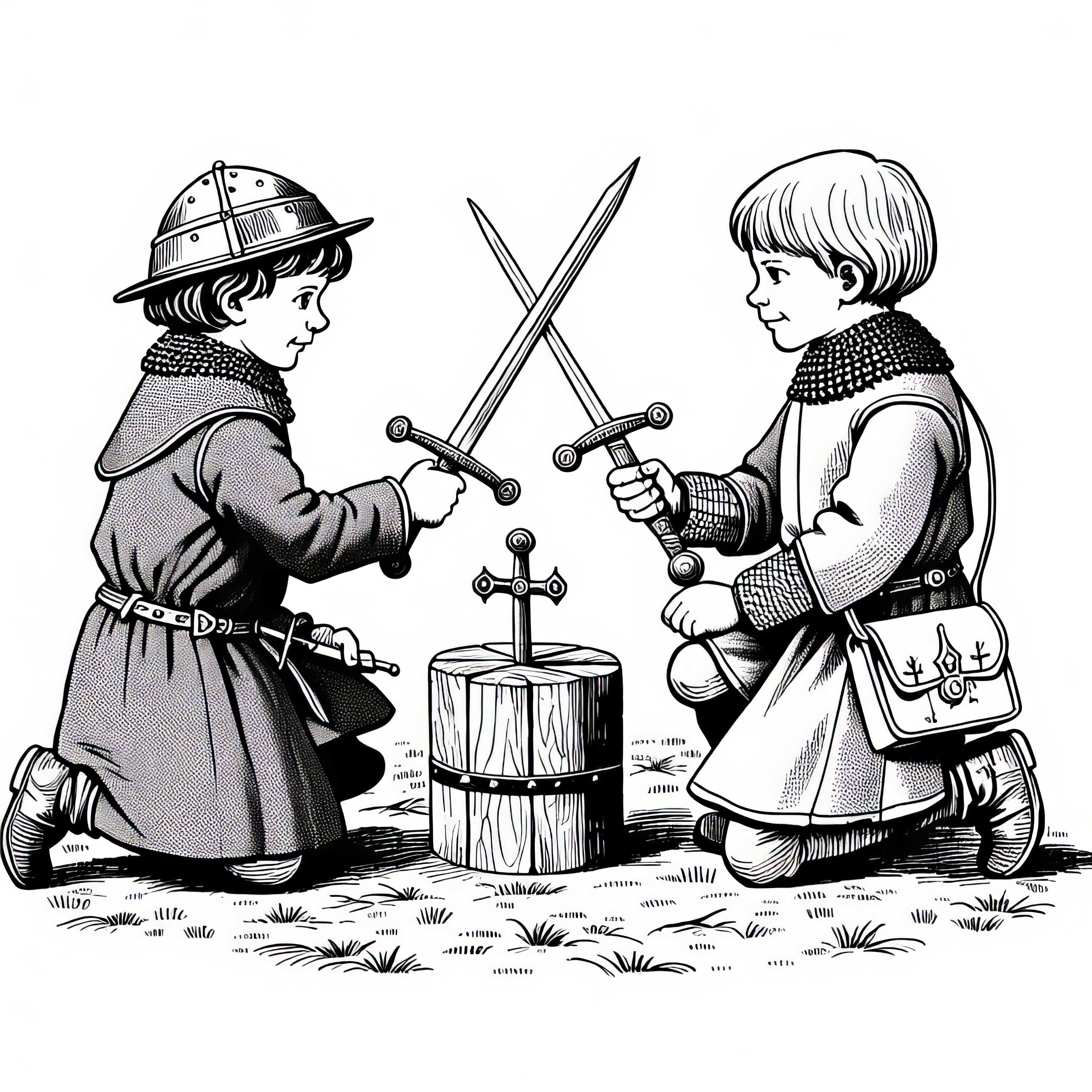 Meninos Brincando Com Espadas de Madeira: Desenho para Colorir de Carlos Magno Grátis