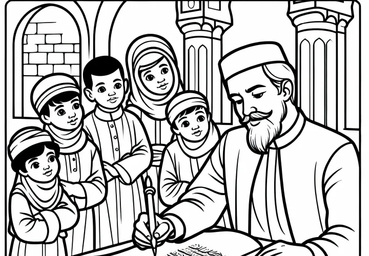 Мужчина, рисующий арабские письменные знаки – бесплатный раскраска исламской культуры