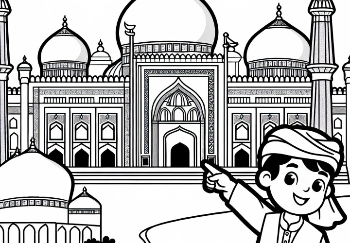 Modello da colorare della Grande Moschea per la cultura islamica gratuito