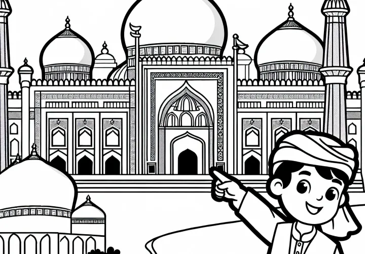 Бесплатная раскраска для большой мечети в исламской культуре