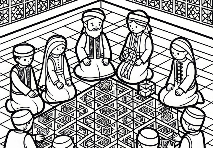 Motivi geometrici sul pavimento - Disegno da colorare cultura islamica gratis