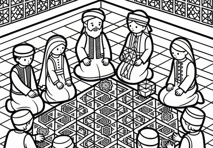 Геометрические узоры на полу – Рисунок для раскрашивания исламской культуры бесплатно