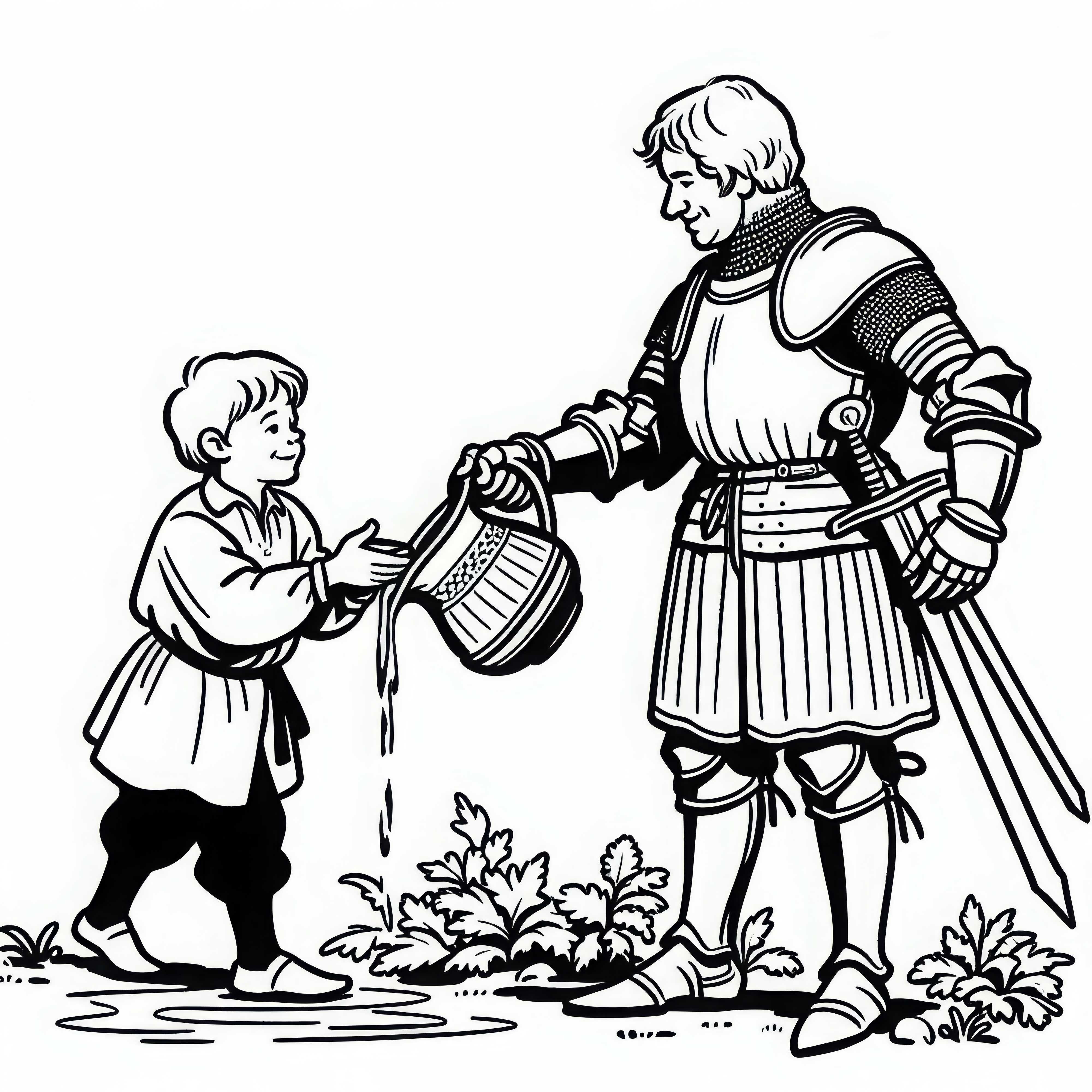 Рыцарь и мальчик &ndash; Раскраска Средневековья Бесплатно