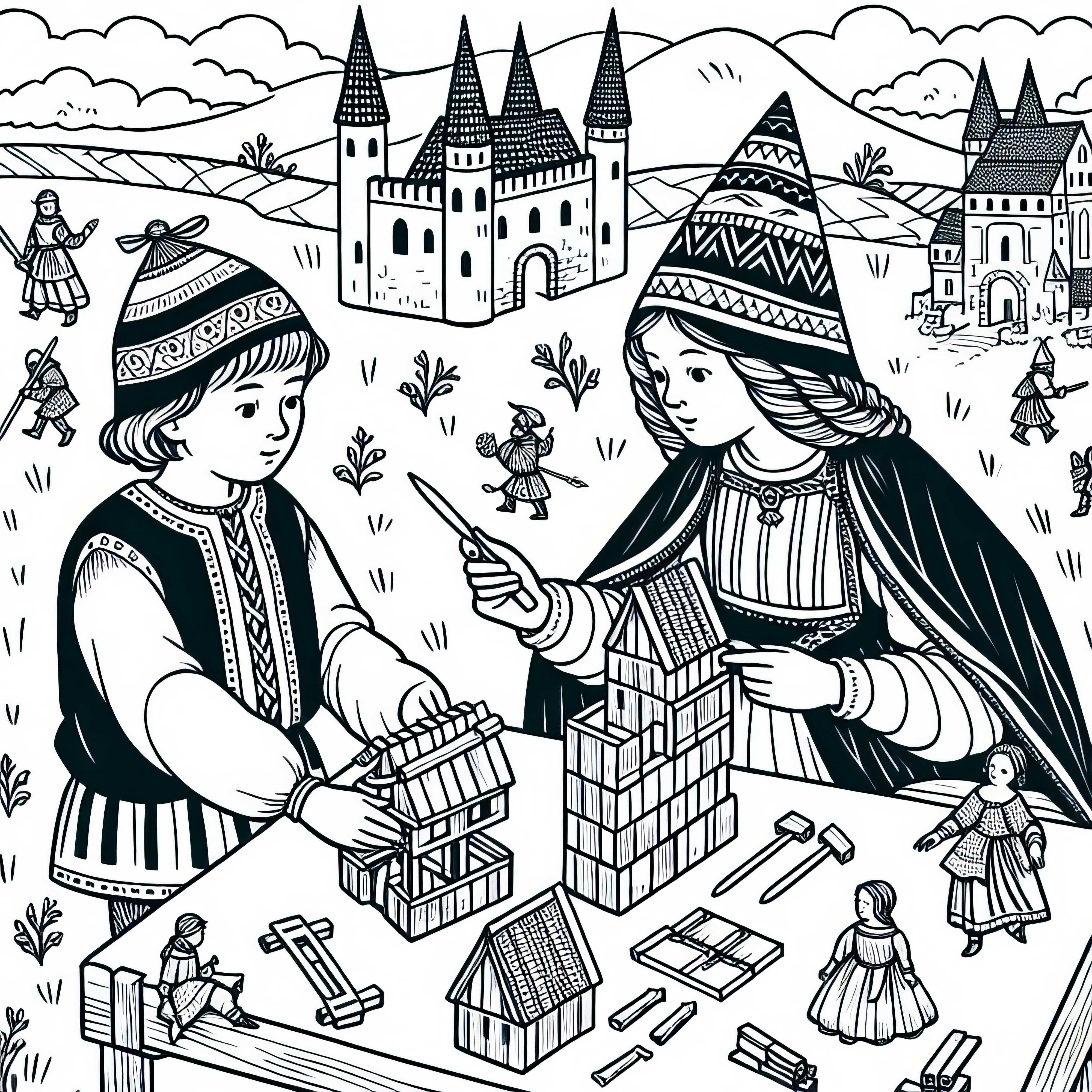 Kinder Bauen Aus Holz: Miniaturburg Ausmalbild Ritterzeit Gratis