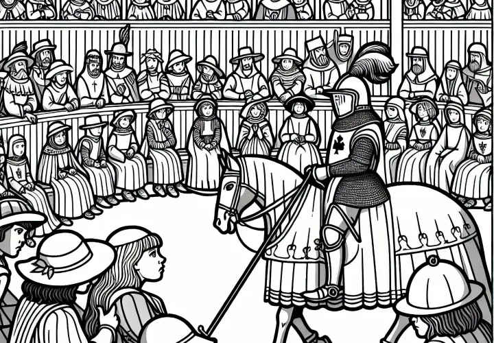 Раскраска времен рыцарей: Бесплатный шаблон для раскрашивания для детей