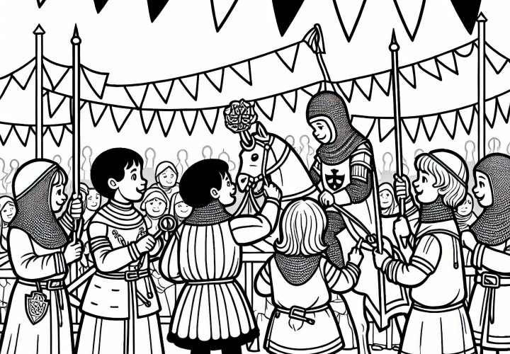 Место турнира с флагами – Раскраска времен рыцарей бесплатно