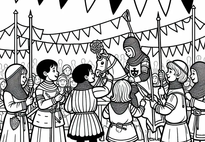 Место турнира с флагами – Раскраска времен рыцарей бесплатно
