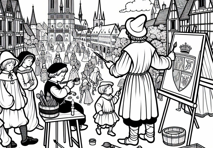 Våpenmaler Fargeleggingsbilde Byliv Middelalder Gratis