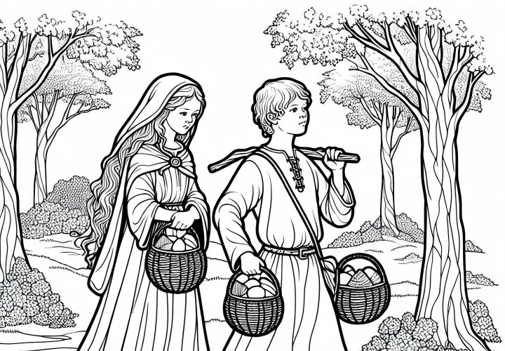 Mennesker bærer offre til en lysning – Fargeleggbilde av kelterne gratis