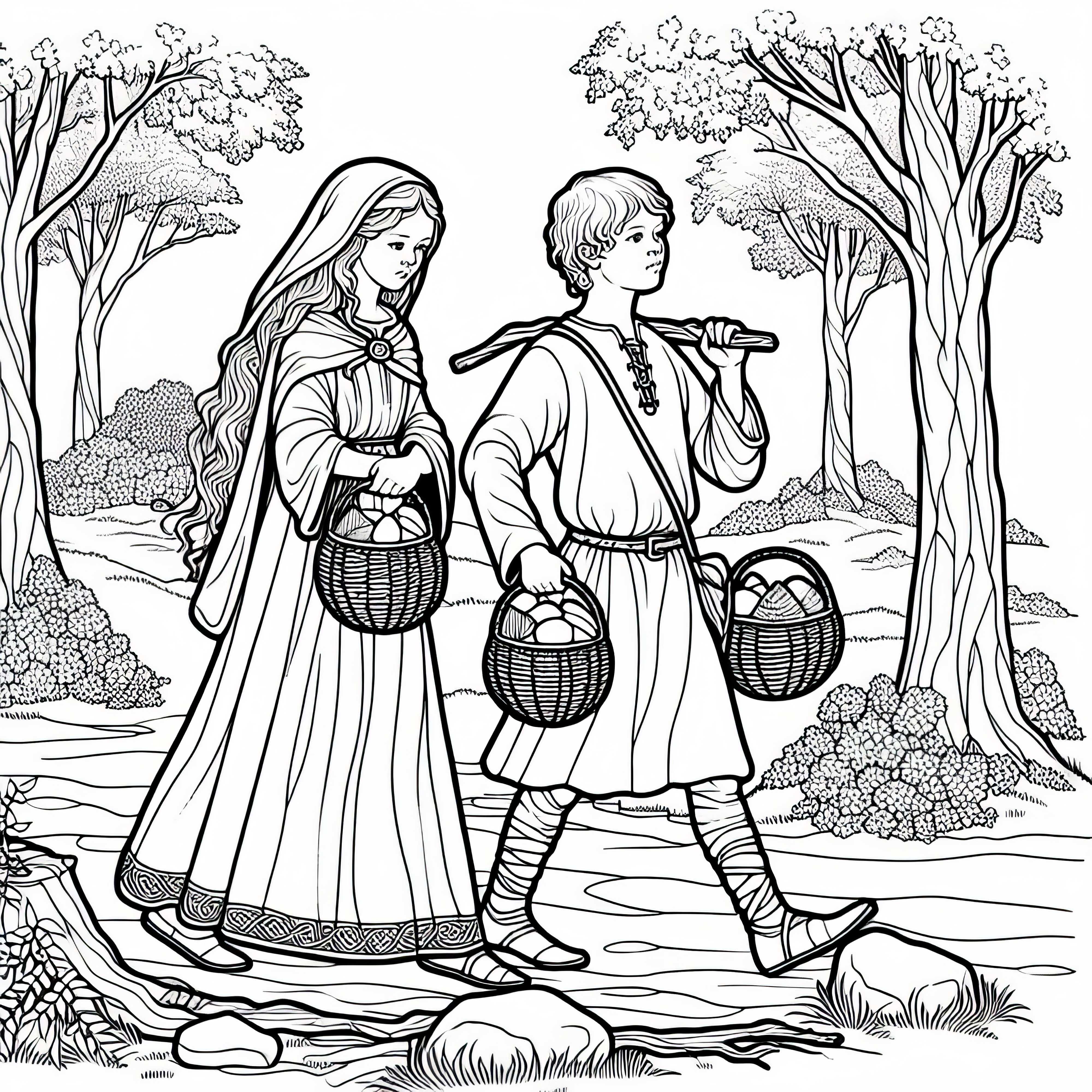 Menschen tragen Opfergaben zu einer Lichtung &ndash; Ausmalbild der Kelten kostenlos