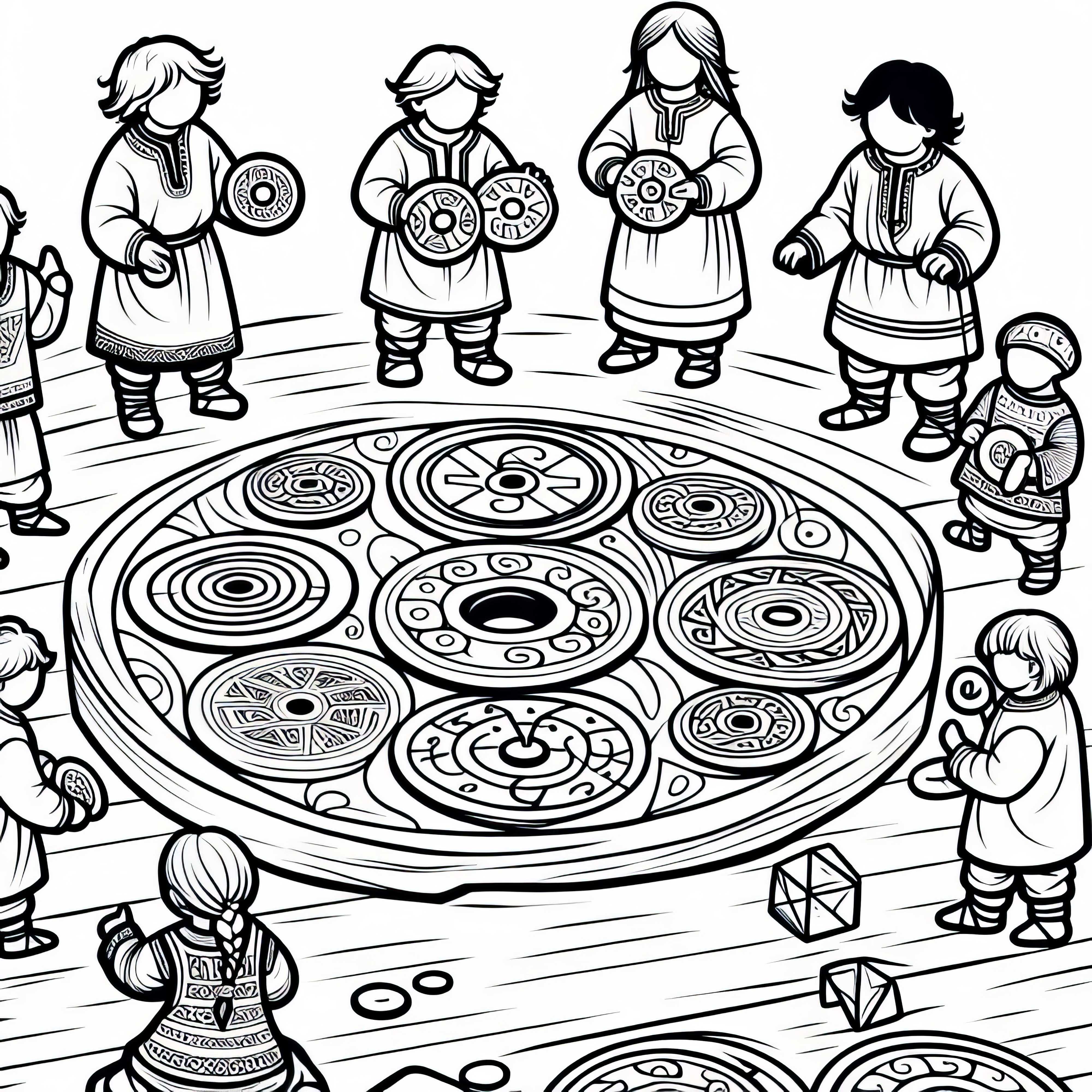 Barn leker med treplater og utsk&aring;rne symboler &ndash; Malt bilde for keltiske