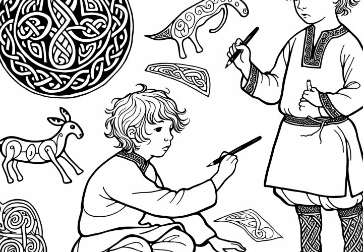 Malebok for barn: Tegning av dyremotiver i keltisk stil