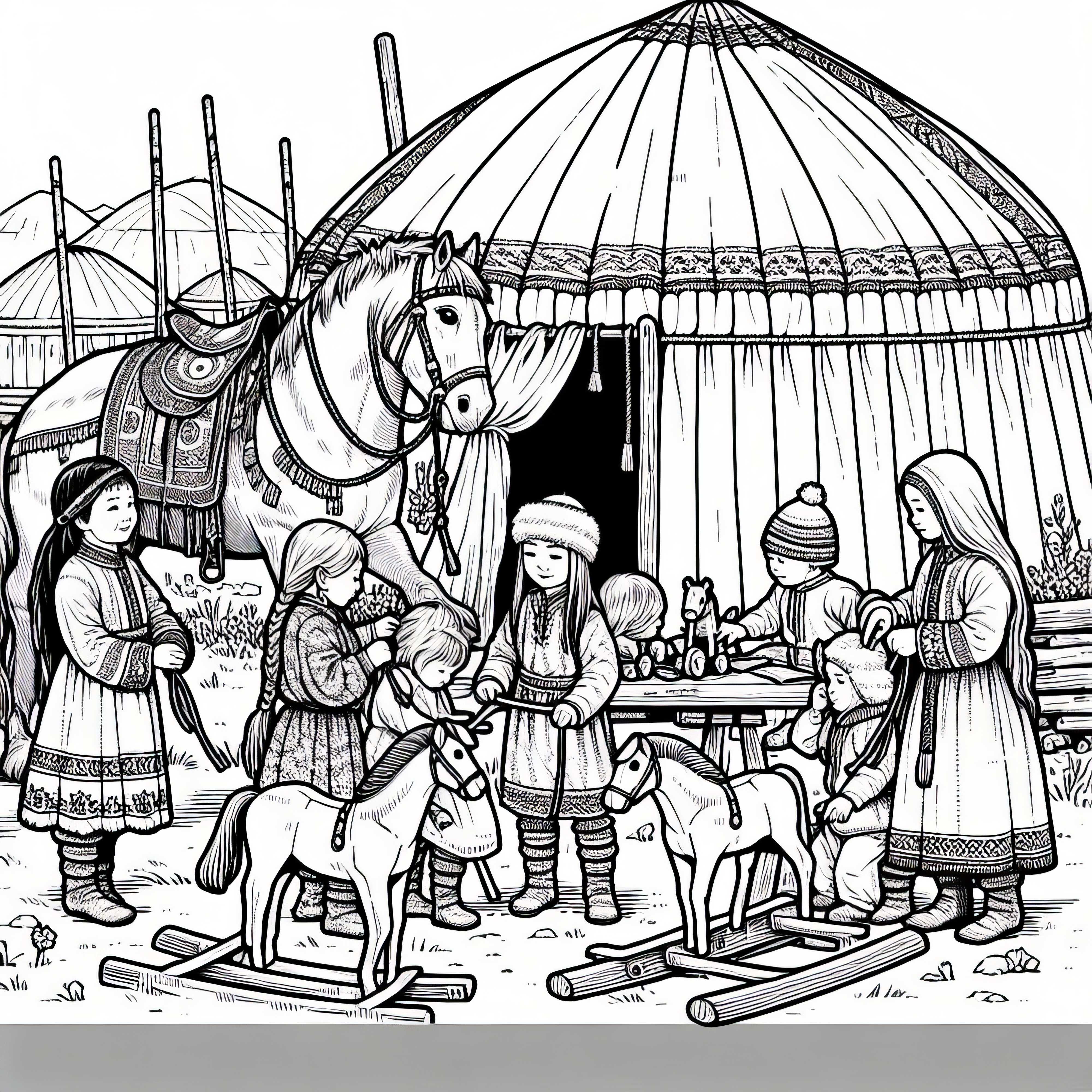 Barn med sm&aring; trehester foran jurte &ndash; Fargeleggingsmal for hunerne gratis