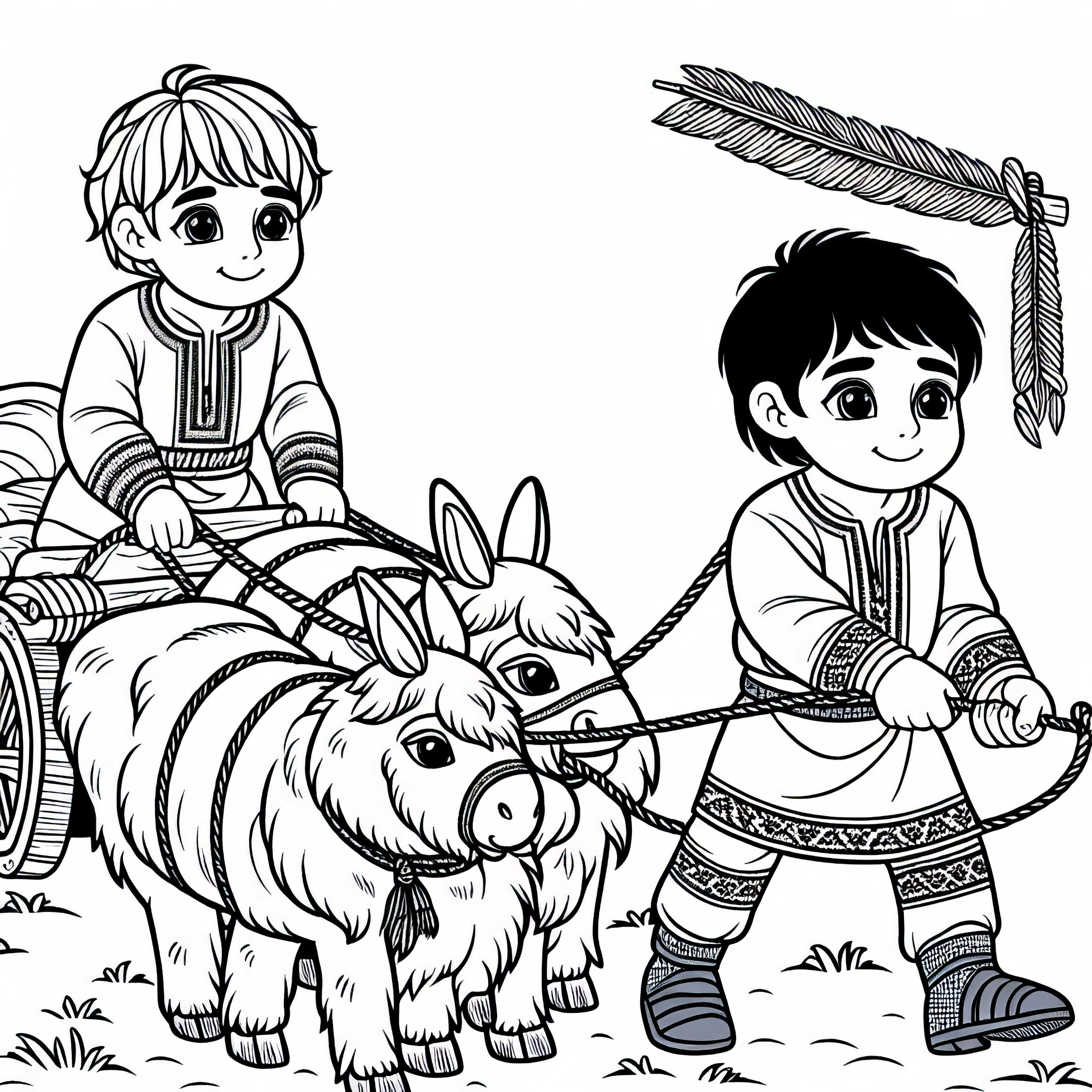 Козы тянут повозки &ndash; раскраска гуннов для бесплатной загрузки