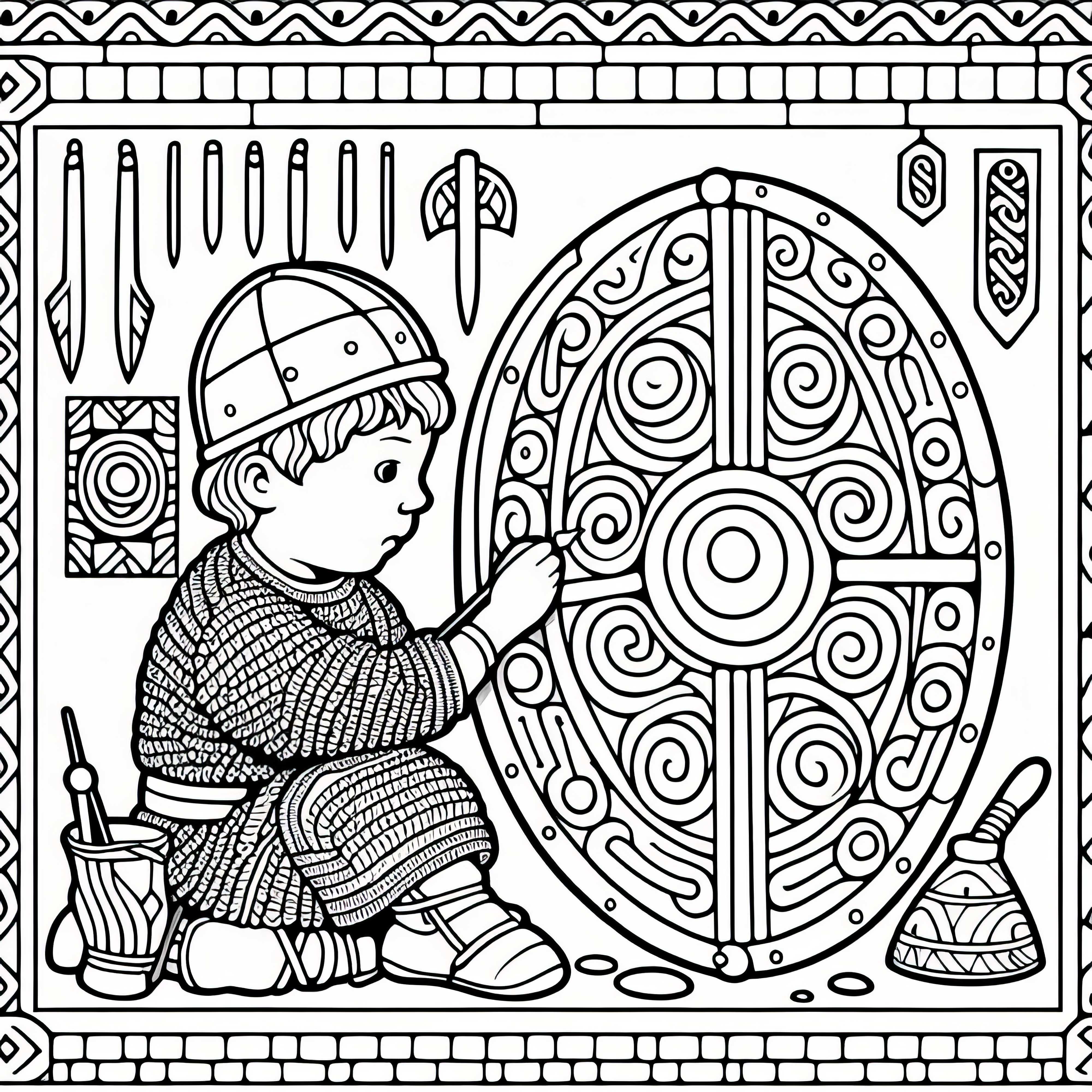 Otroško pobarvano ploščo z različnimi vzorci – brezplačna predloga za barvanje Hunov Otroku pobarvano dežnico z vzorci – Malovna predloga Huni brezplačno