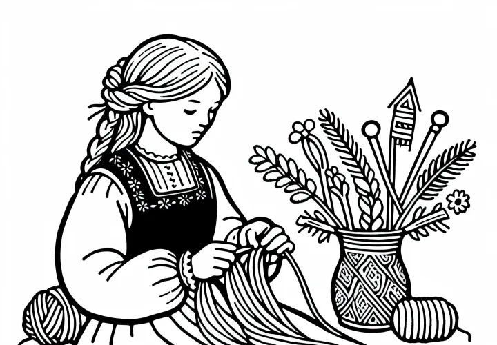 Jente fletter bånd av ull for å dekorere klær – Malemaleri Hunner gratis