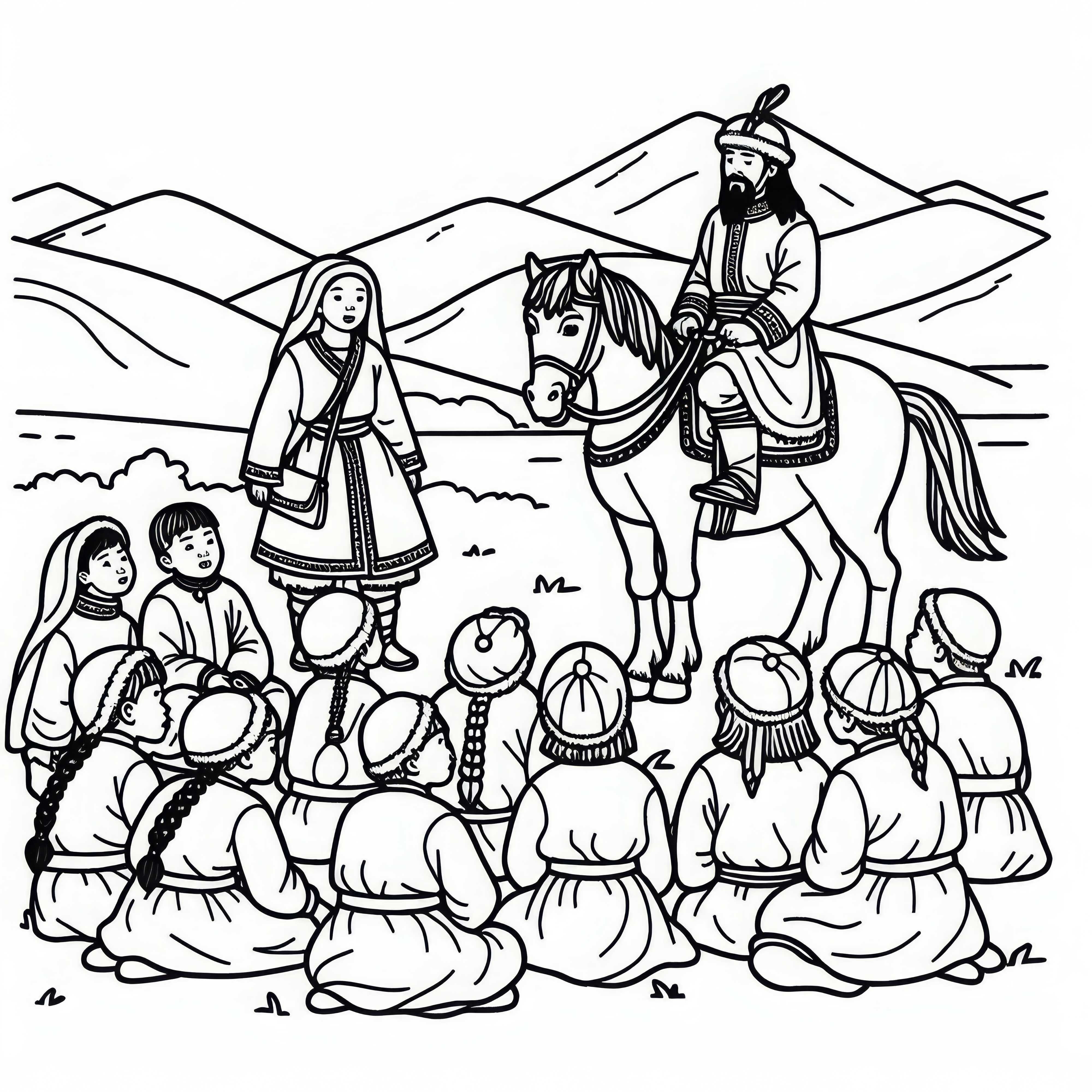 I bambini ascoltano cavalieri che raccontano di grandi viaggi - Colori gratis Mongoli