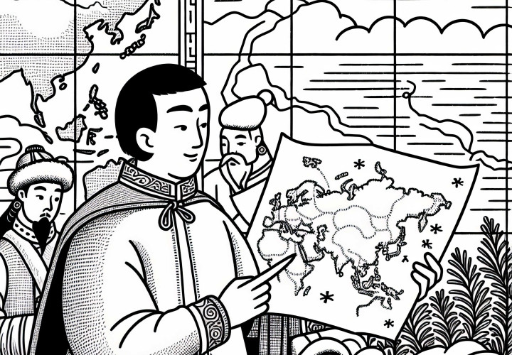 Mappa semplice con rotte commerciali - Disegno da colorare Mongoli da scaricare gratuitamente