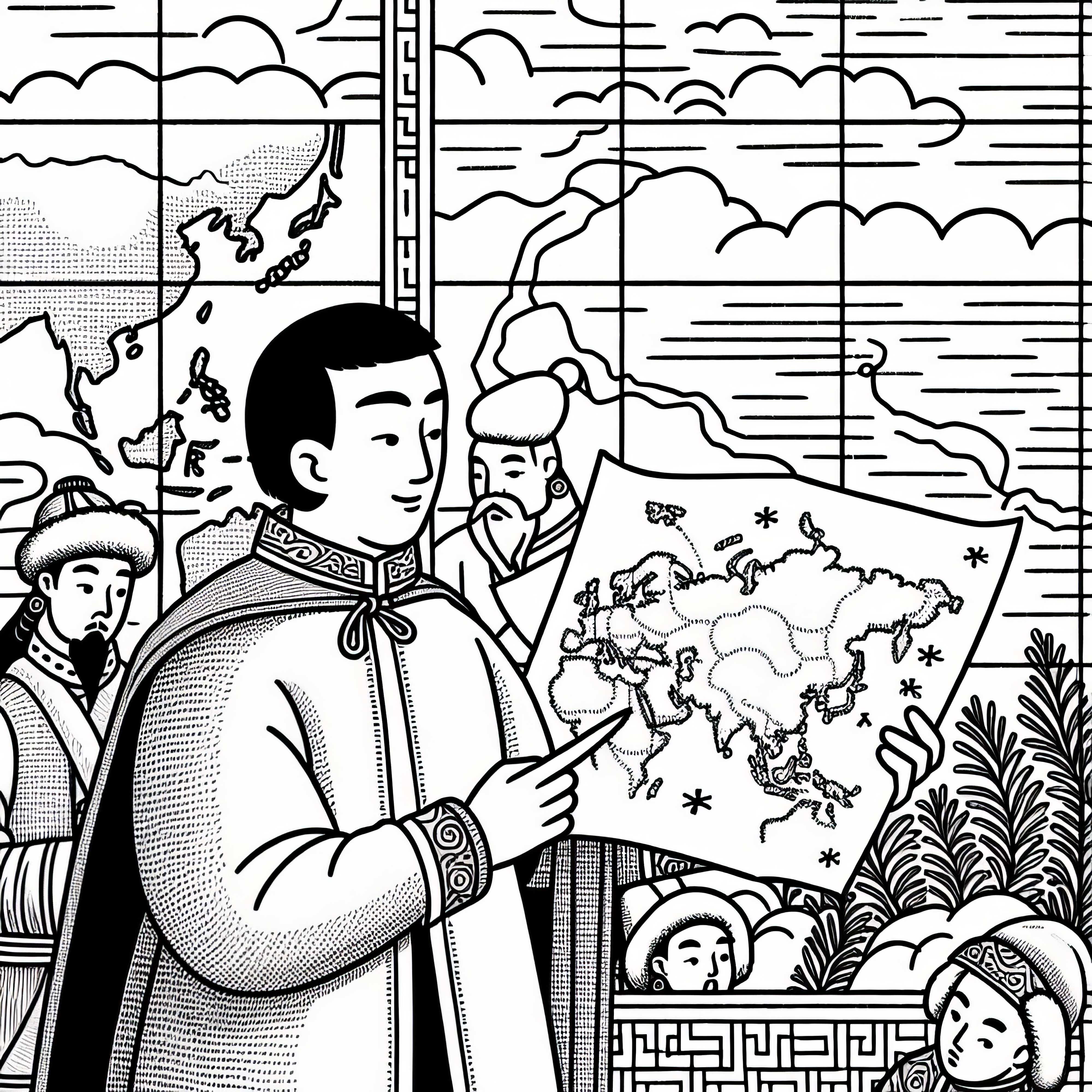 Mappa semplice con rotte commerciali - Scarica gratuitamente il disegno da colorare dei mongoli