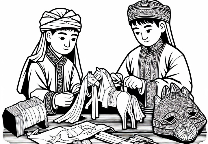 Bambini-DIY: Cavalli di stoffa e legno - Modello da colorare Mongoli da scaricare gratuitamente