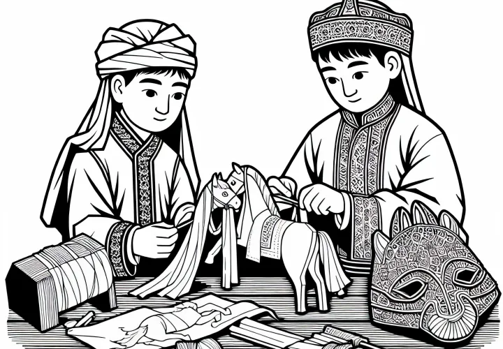 Детское творчество: Лошади из ткани и дерева - Бесплатно скачать раскраску монголов