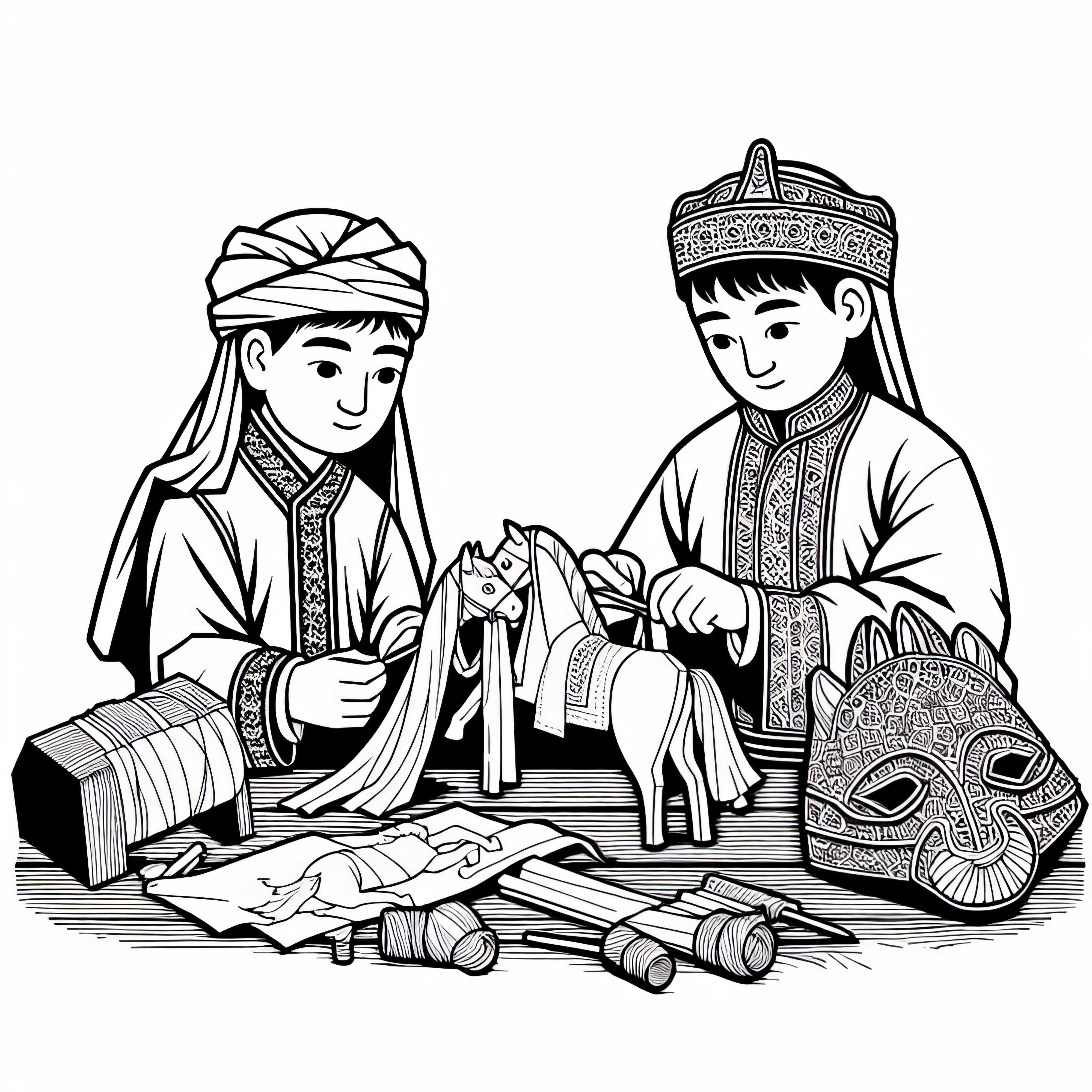 Bambini-Fai-da-te: Cavalli in stoffa e legno - Modello da colorare Mongoli da scaricare gratuitamente