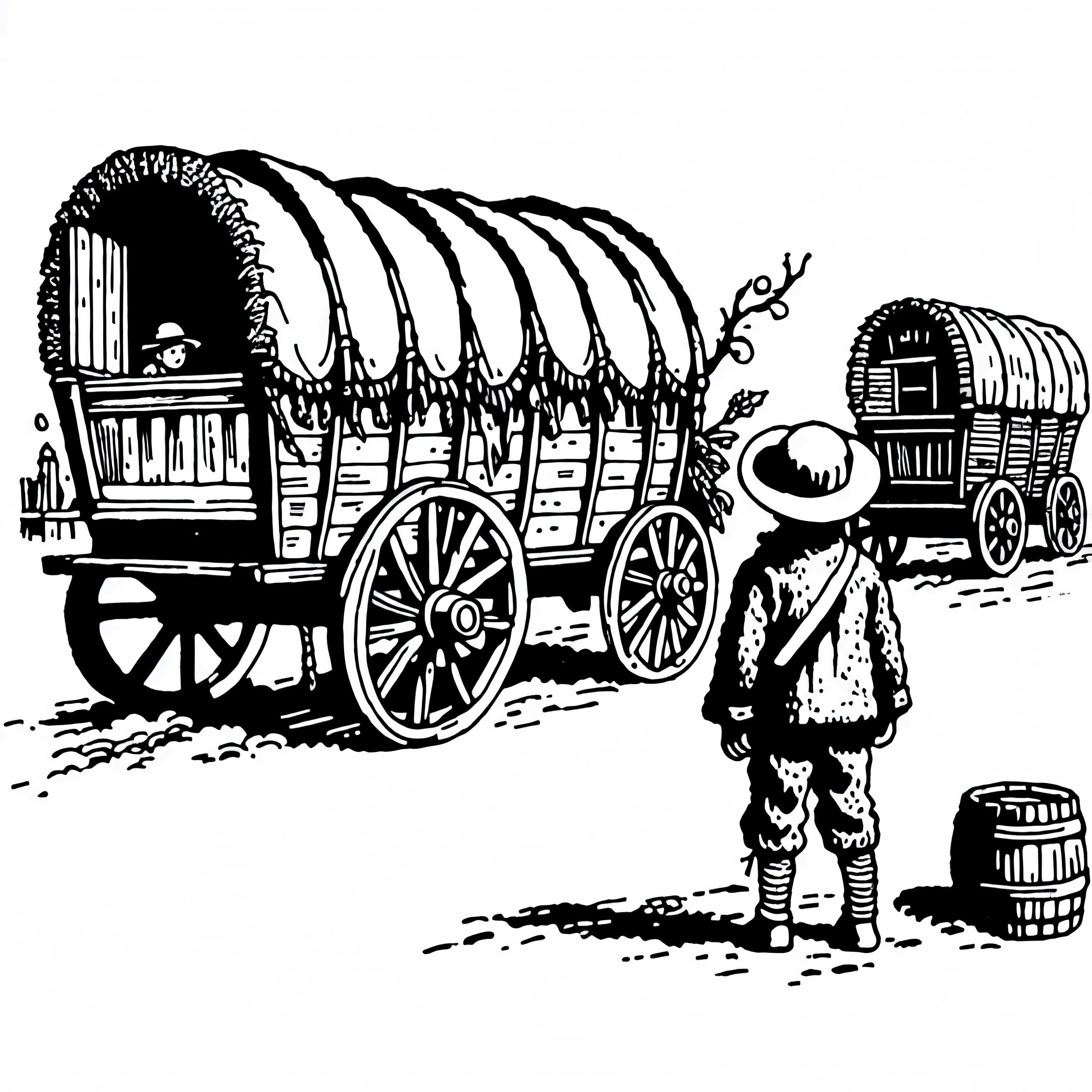 Train with wagon - coloring page for the Thirty Years' War Train with wagon - coloring template for the Thirty Years' War