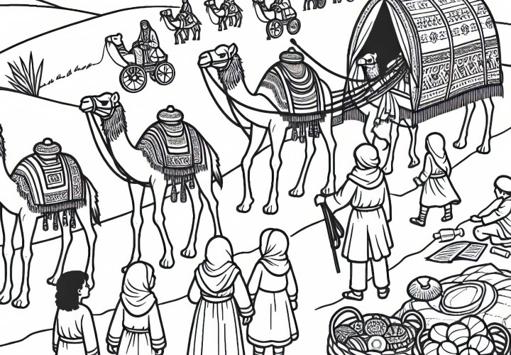 Caravan with camels – Coloring template for the Silk Road