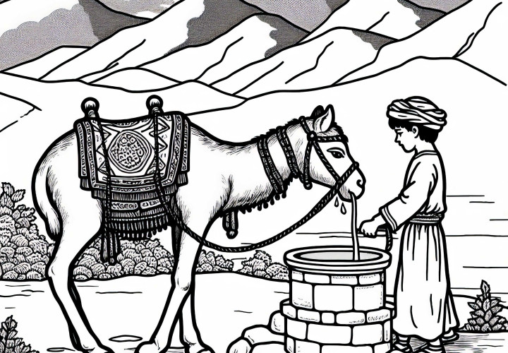 Rest area by the fountain - Silk Road coloring page for free