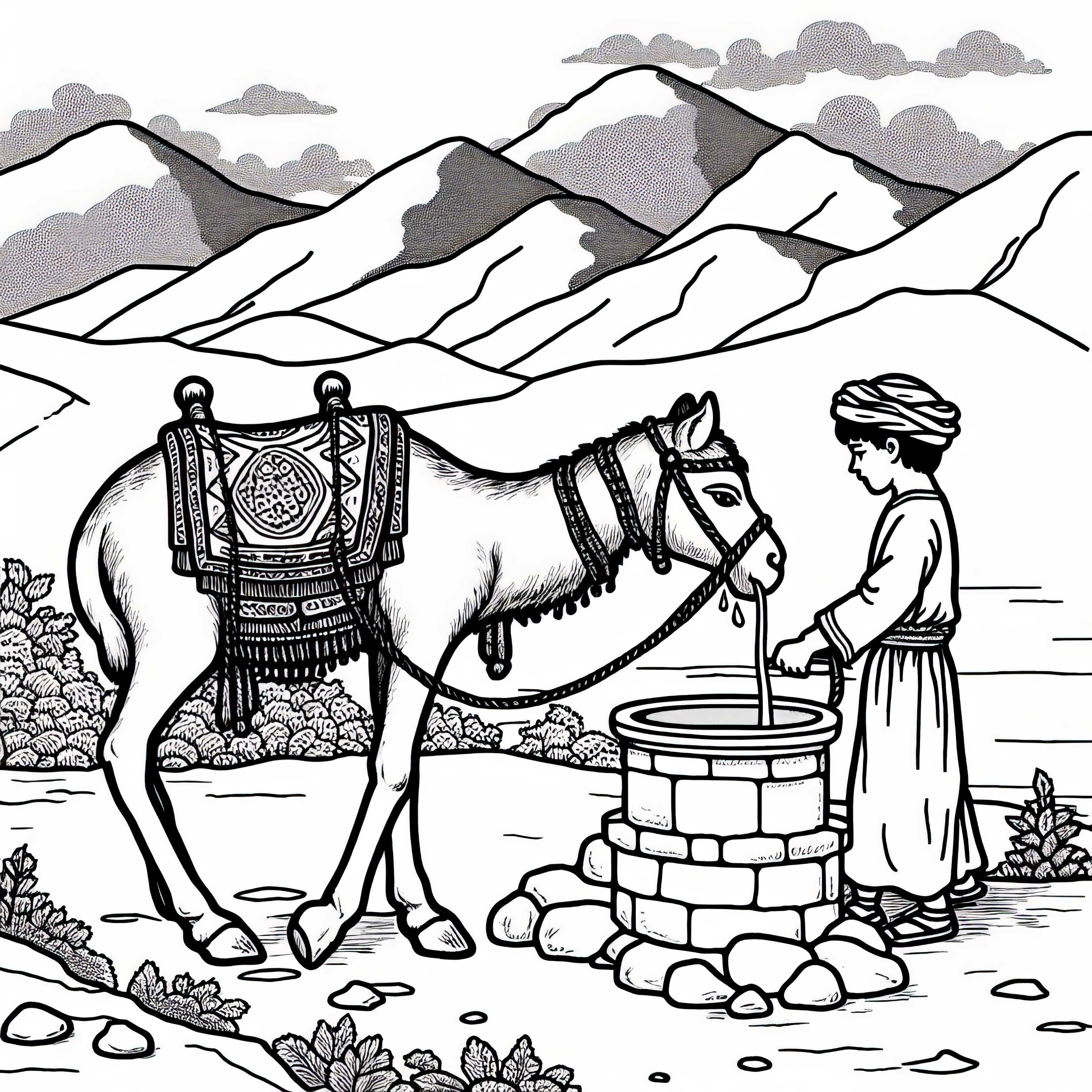 Rest area at the fountain – Silk Road coloring page free Rest area at the fountain - Free coloring page Silk Road