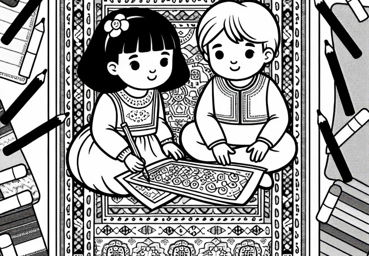 Carpet coloring template Silk Road Free