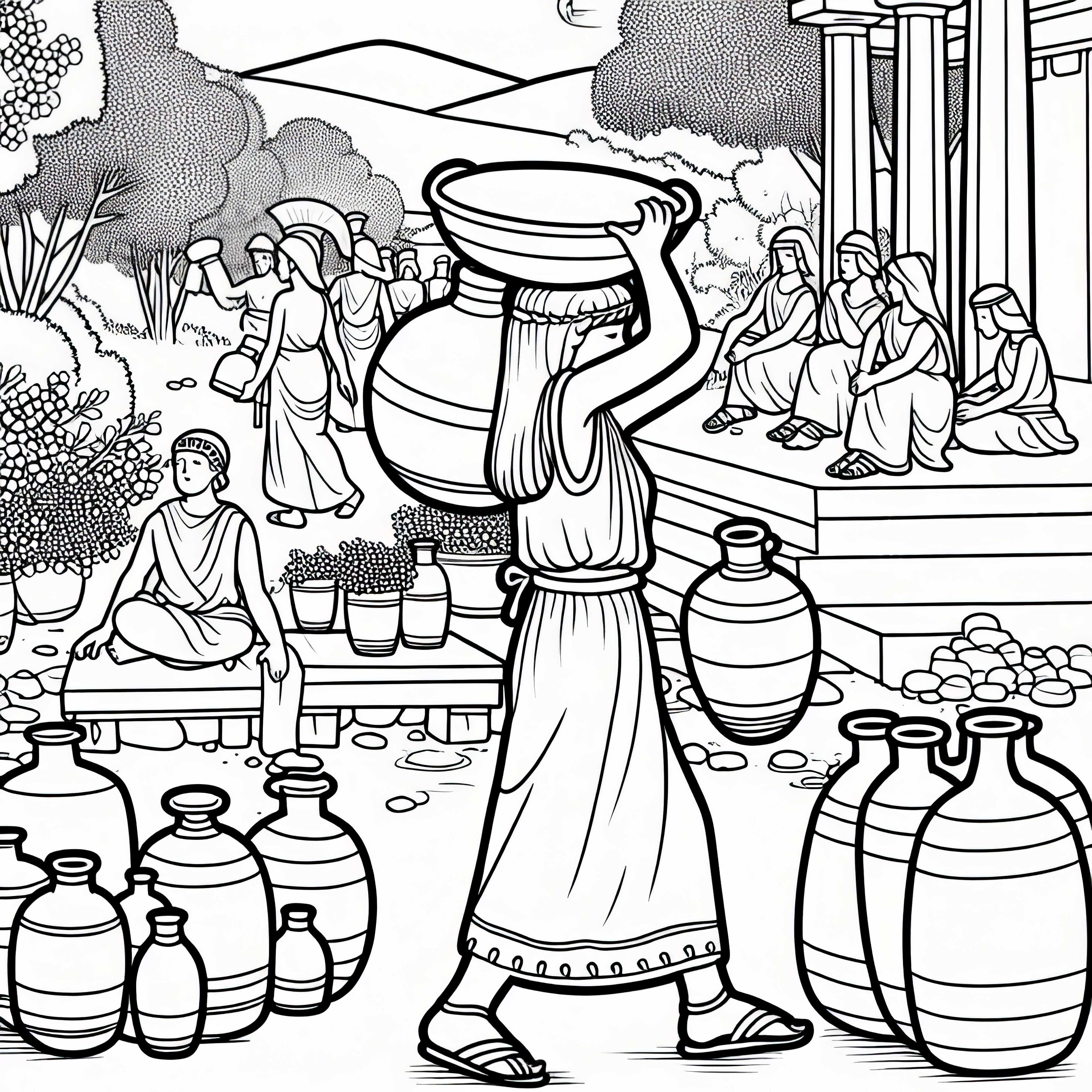Girl brings water jugs to outdoor assembly - Coloring page Sparta Athens free Girl brings water jugs to outdoor assembly - Coloring page Sparta Athens free