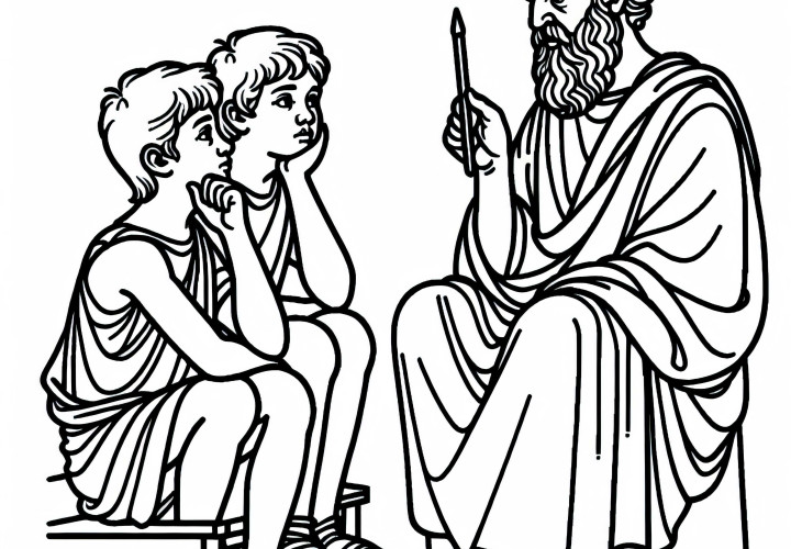 Children listen to philosophers - Free coloring page Sparta Athens