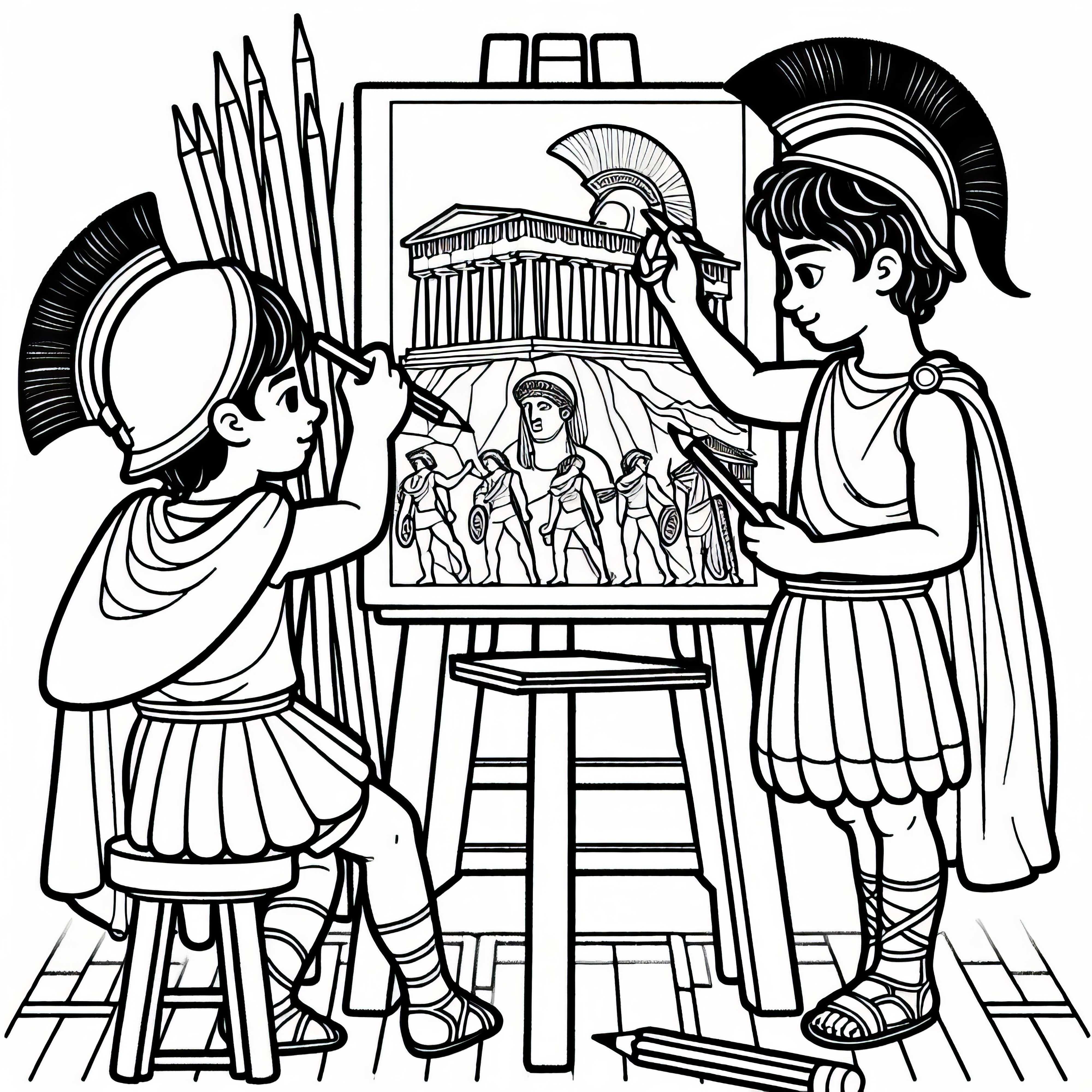 Boys paint picture of the Acropolis – Coloring page Sparta and Athens for download Boys paint picture of the Acropolis - Coloring page of Sparta and Athens for download