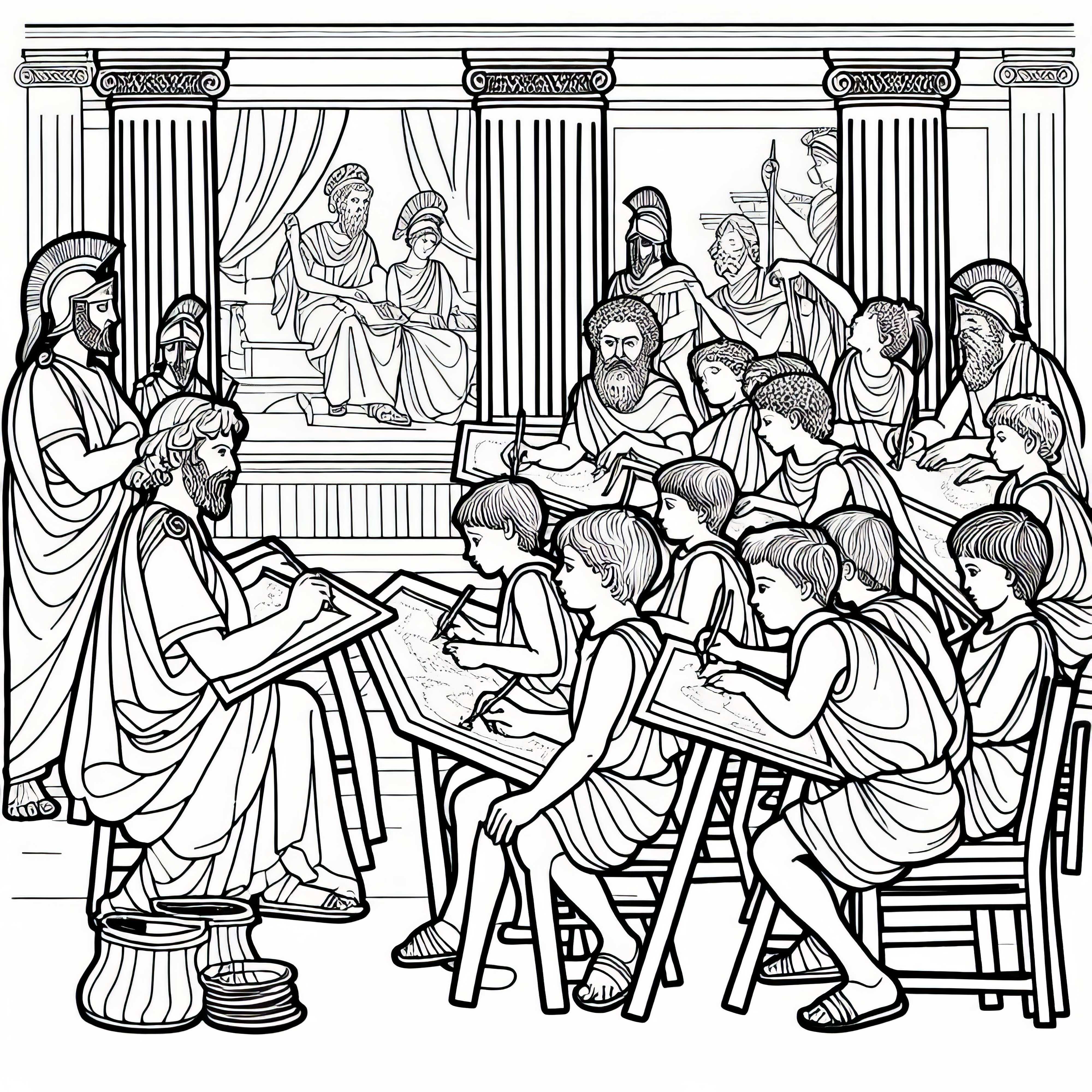 School in Athens – Children learn with chalkboards (coloring page, Sparta, Athens) Free School in Athens - Children learn with writing boards (Coloring page, Sparta, Athens) Free