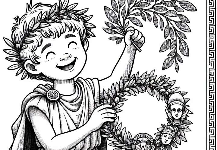 Ребёнок гордо демонстрирует лавровый венок - бесплатная раскраска Спарта Атина