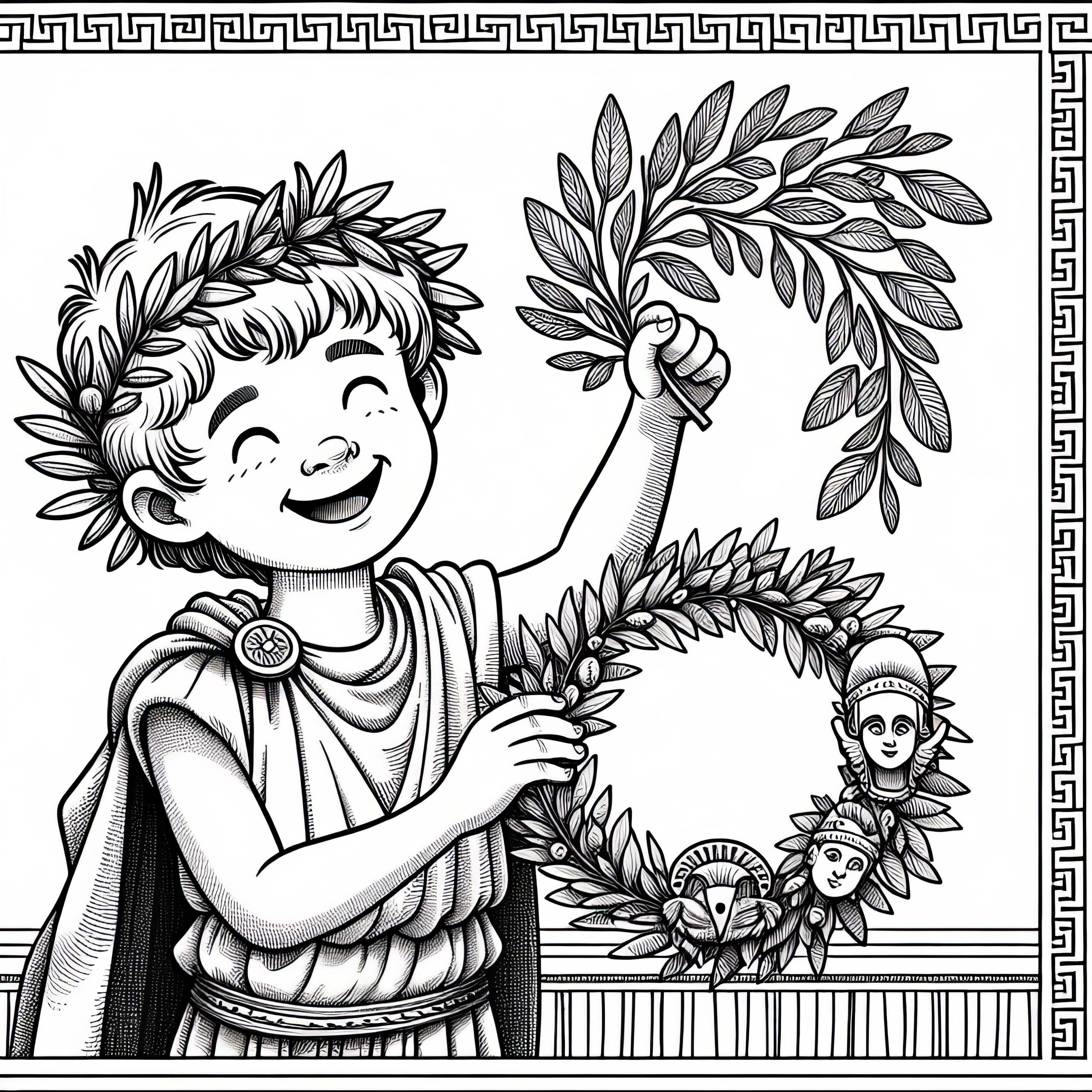 Child proudly shows laurel wreath - Coloring page Sparta Athens free Child proudly shows laurel wreath - Coloring template Sparta Athens free