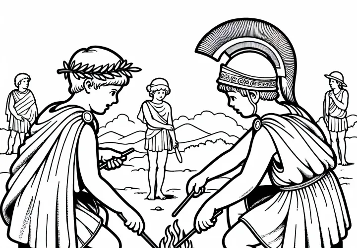 Дети у костра – раскраска из Спарты и Афин – бесплатно