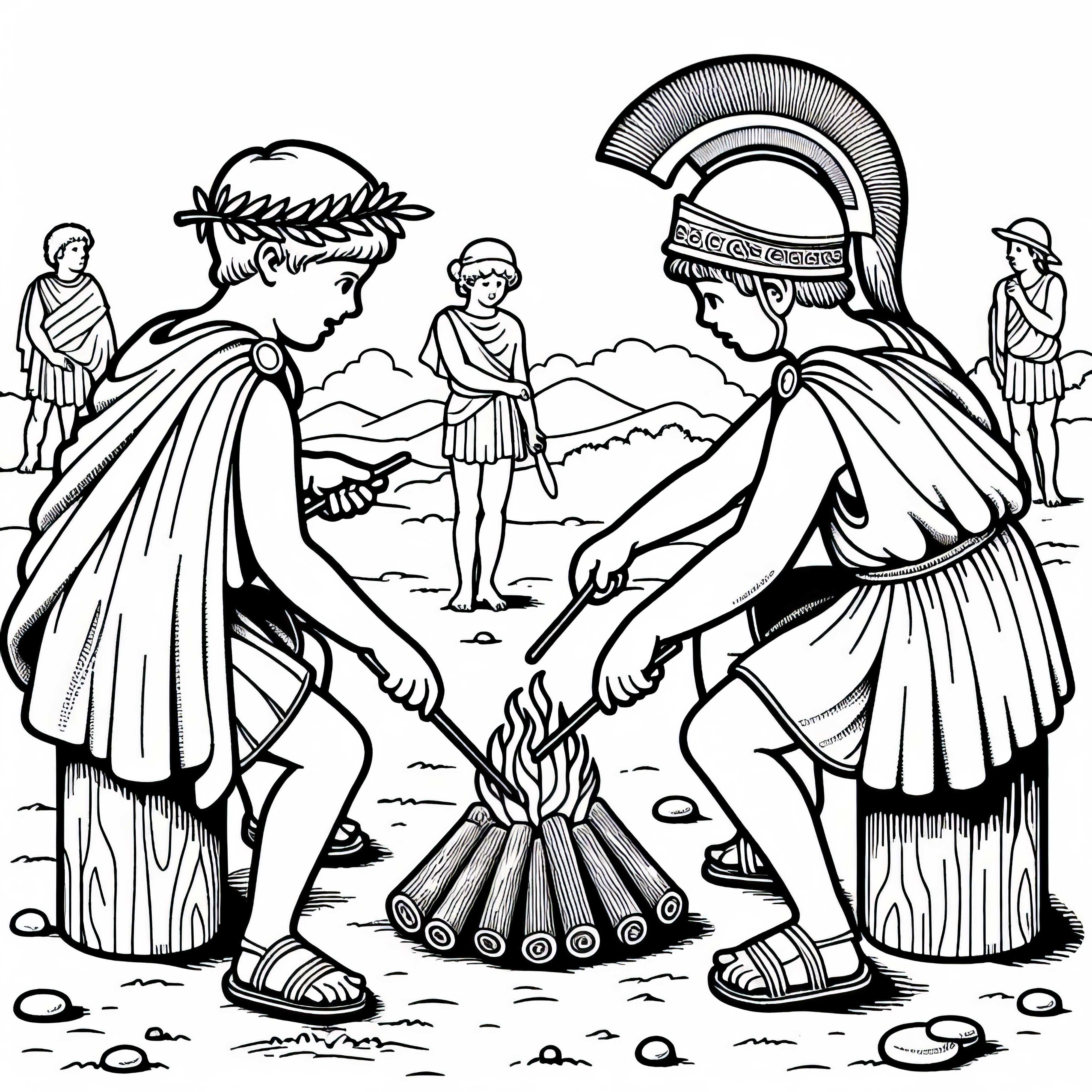 Children at the campfire - Coloring template from Sparta and Athens - Free Children at the campfire - Coloring template from Sparta and Athens - Free