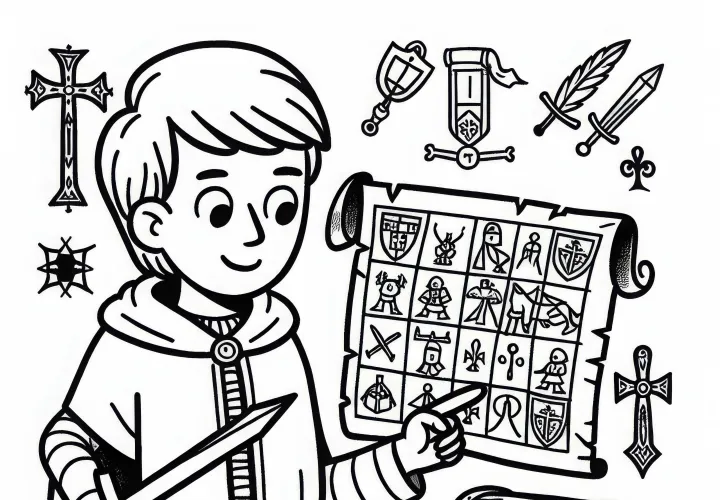 Карта сокровищ с секретными знаками – раскраска рыцарей-храмов для бесплатной загрузки