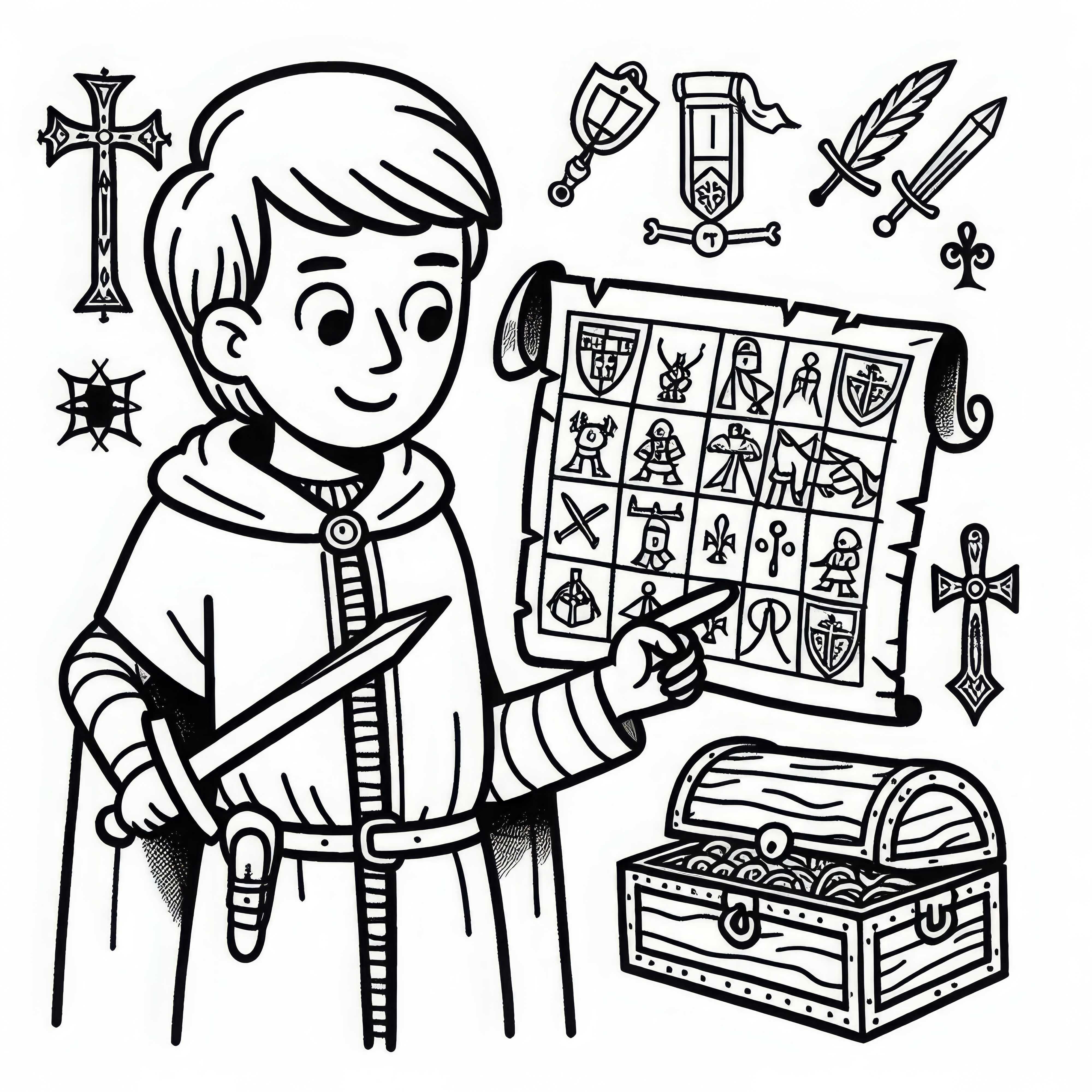 Schatzkarte mit geheimen Zeichen – Ausmalbild der Tempelritter zum Gratis-Download Schatzkarte mit geheimen Zeichen – Ausmalbild der Tempelritter zum Gratis-Download