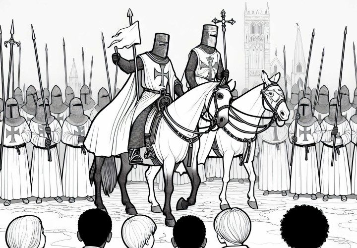 Tempelritter auf Pferden – Ausmalbild kostenlos