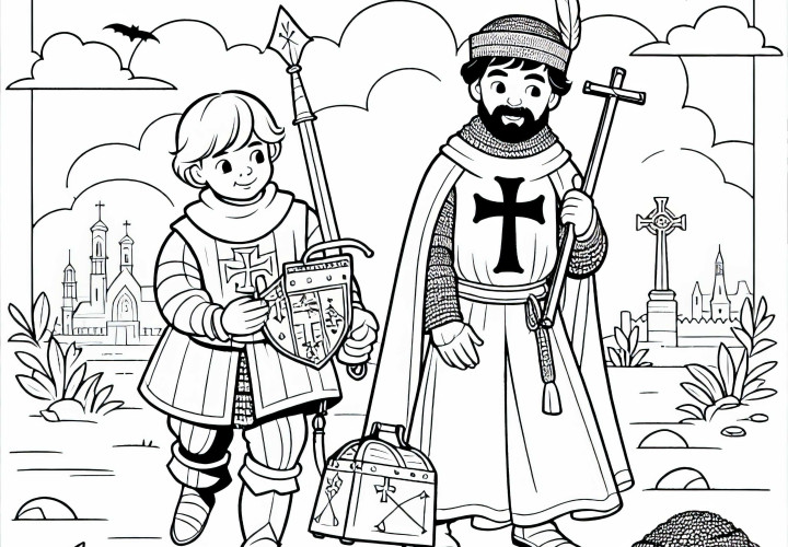 Auf Schatzsuche – Ausmalbild Tempelritter Kostenlos