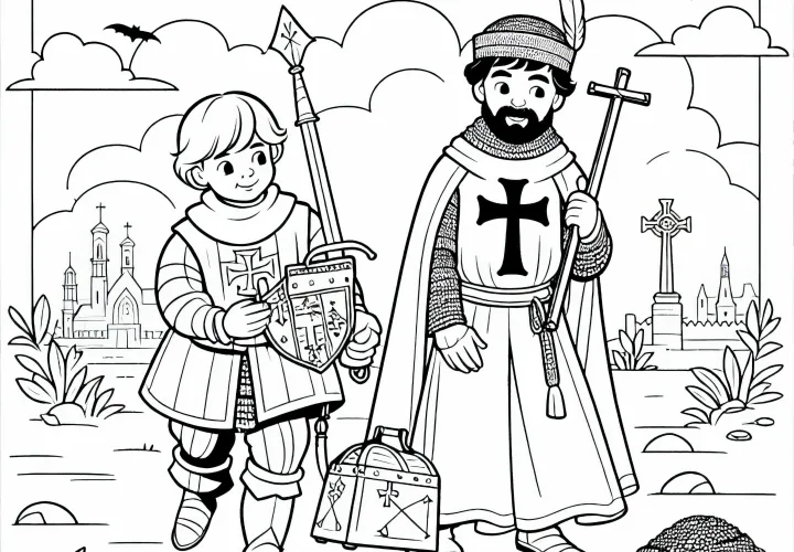 На охоте за сокровищами – раскраска рыцарей храма бесплатно
