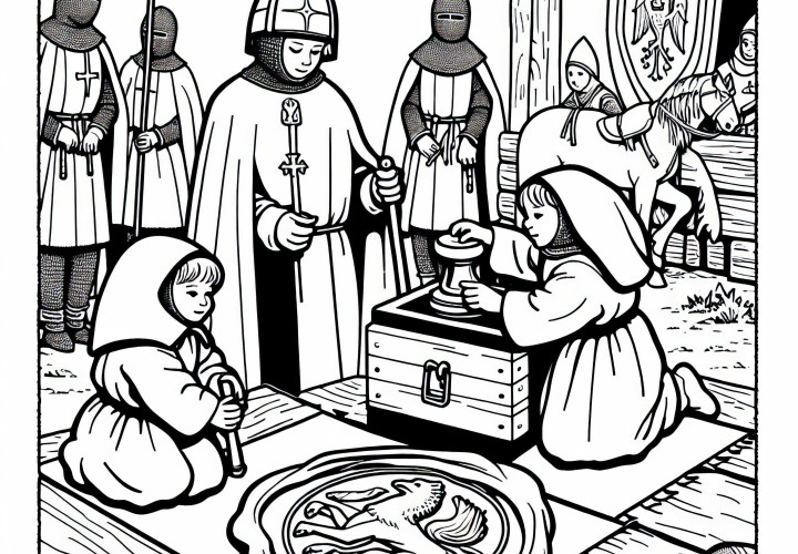 Kinder Basteln ein Wachssiegel mit Stempel Malvorlage Tempelritter - Gratis