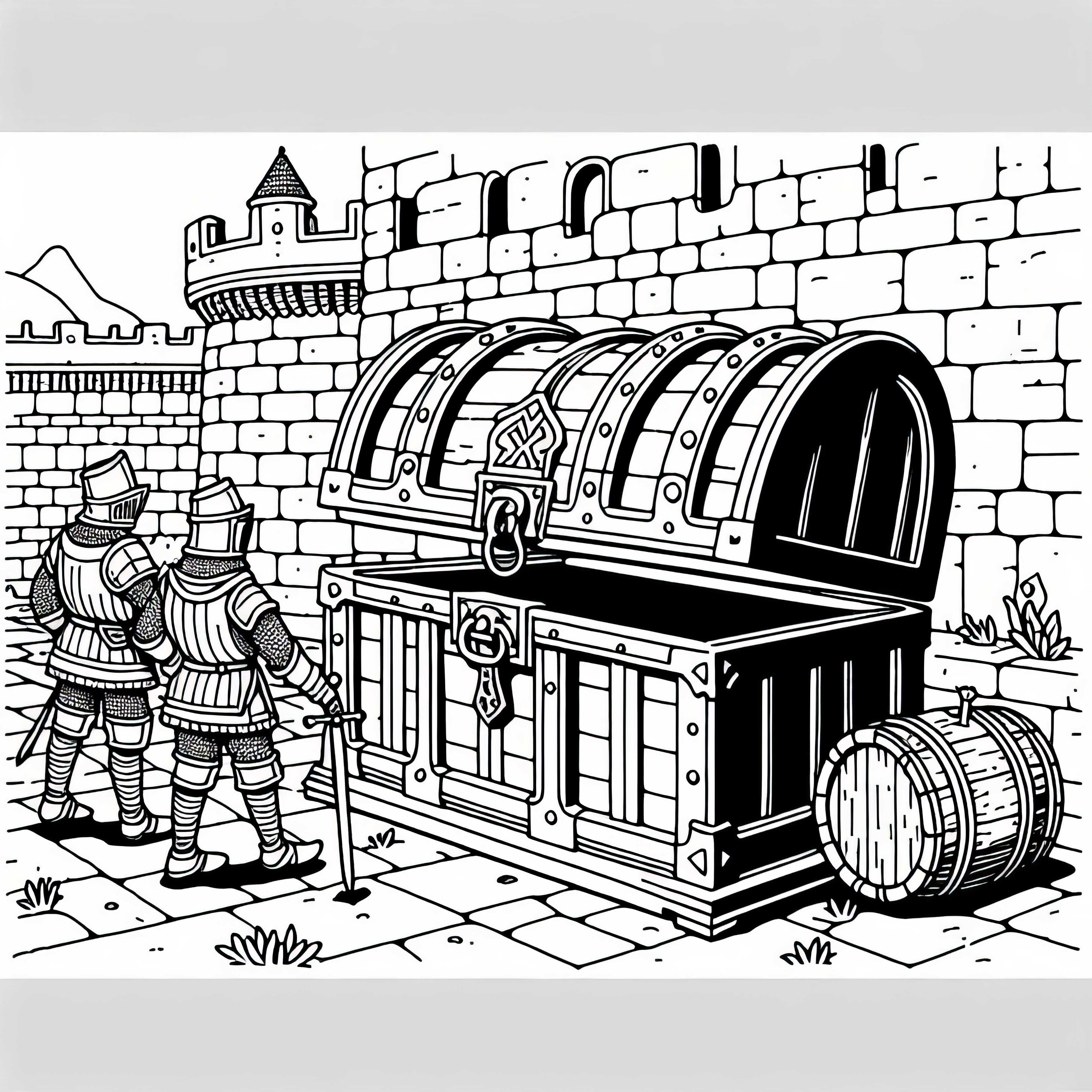 Geheimnisvolle Truhe vor der Burgmauer – Malvorlage für Tempelritter gratis Geheimnisvolle Truhe vor der Burgmauer – Malvorlage für Tempelritter gratis