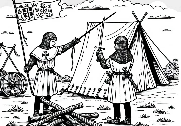 Рисунок для раскрашивания рыцарского лагеря дляTemplar бесплатно