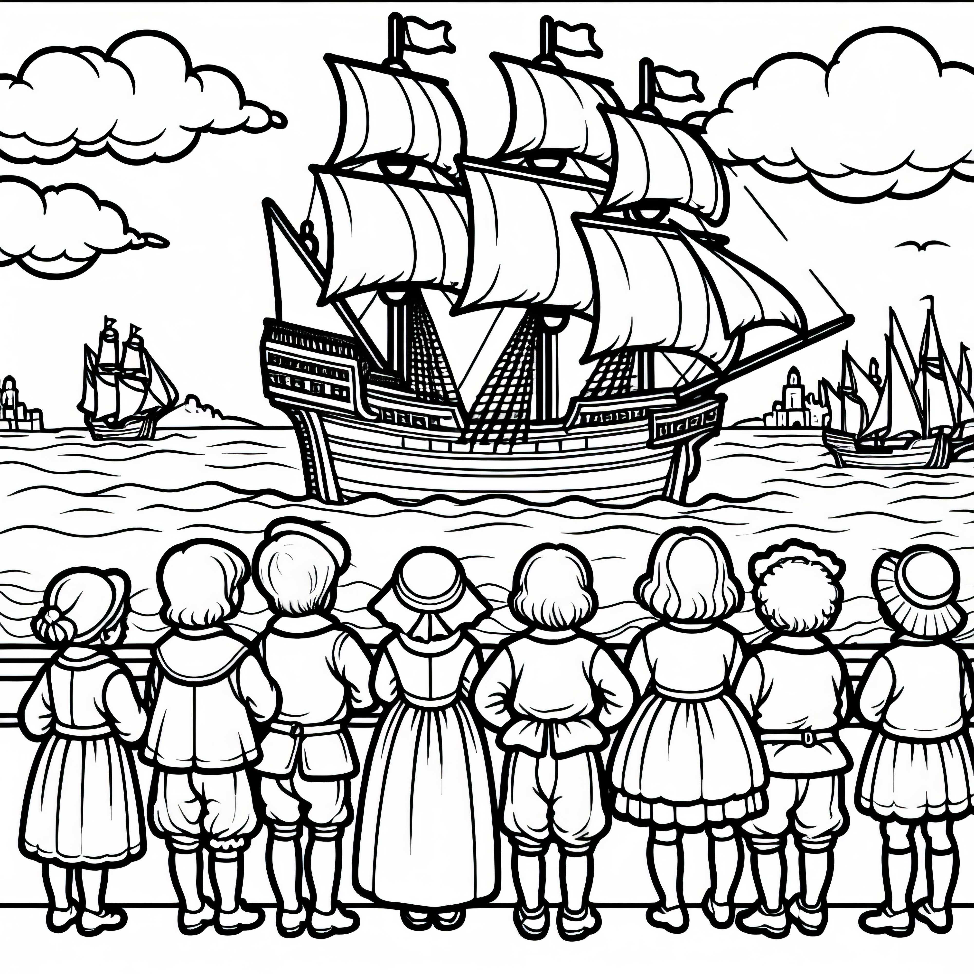 Vapor mare în port cu pânze fluturând – Imagine de colorat din epoca de aur a Spaniei, gratuită